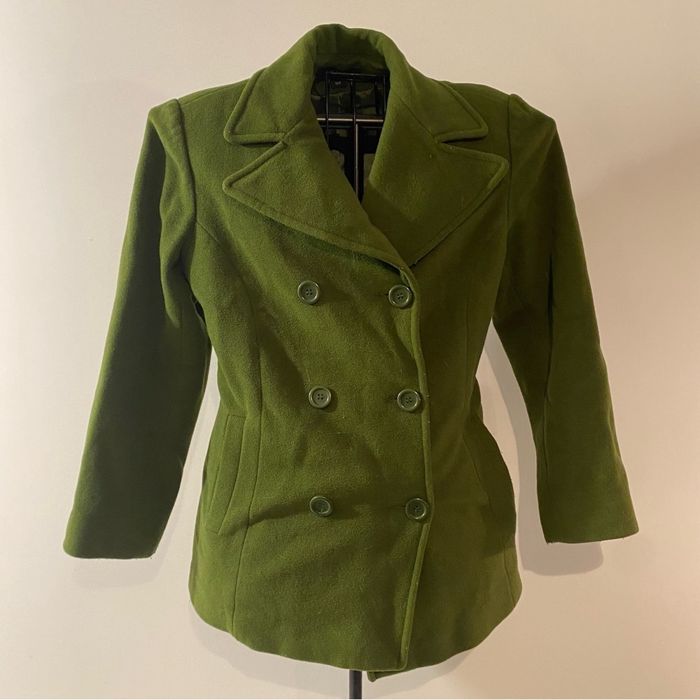 Jason Kole Double Breasted Wool Blend Green Coat Size SM